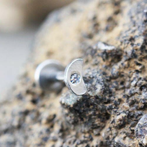 Stainless Steel Internally Threaded Jeweled Crescent Moon Labret