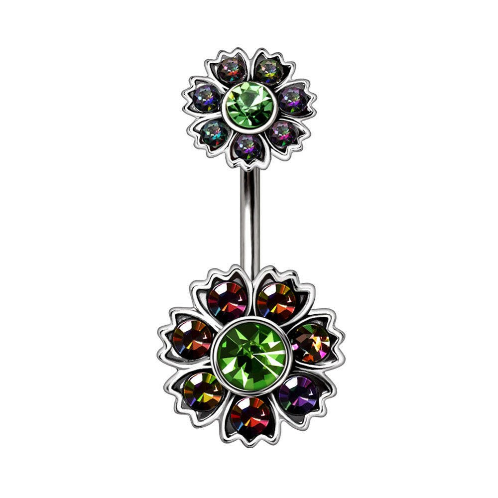 Stainless Steel Iridescent CZ Flower Navel Ring Navel Ring Impulse Piercings