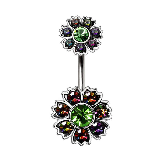 Stainless Steel Iridescent CZ Flower Navel Ring Navel Ring Impulse Piercings