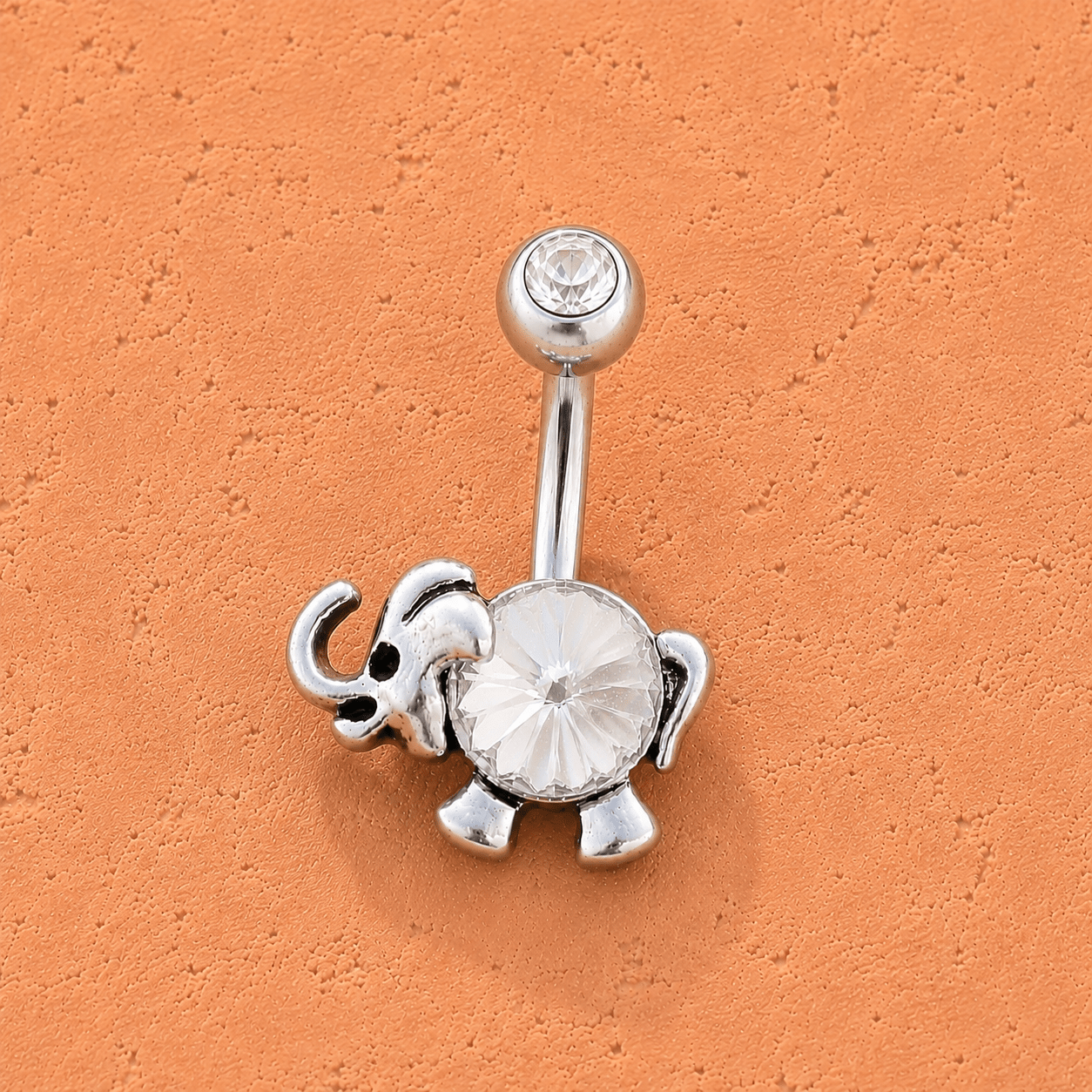 Stainless Steel Jeweled Animated Elephant Navel Ring