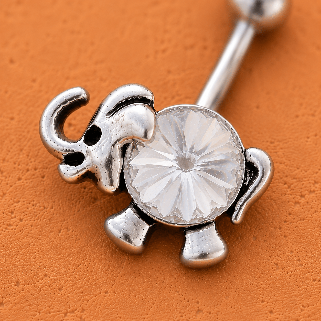 Stainless Steel Jeweled Animated Elephant Navel Ring