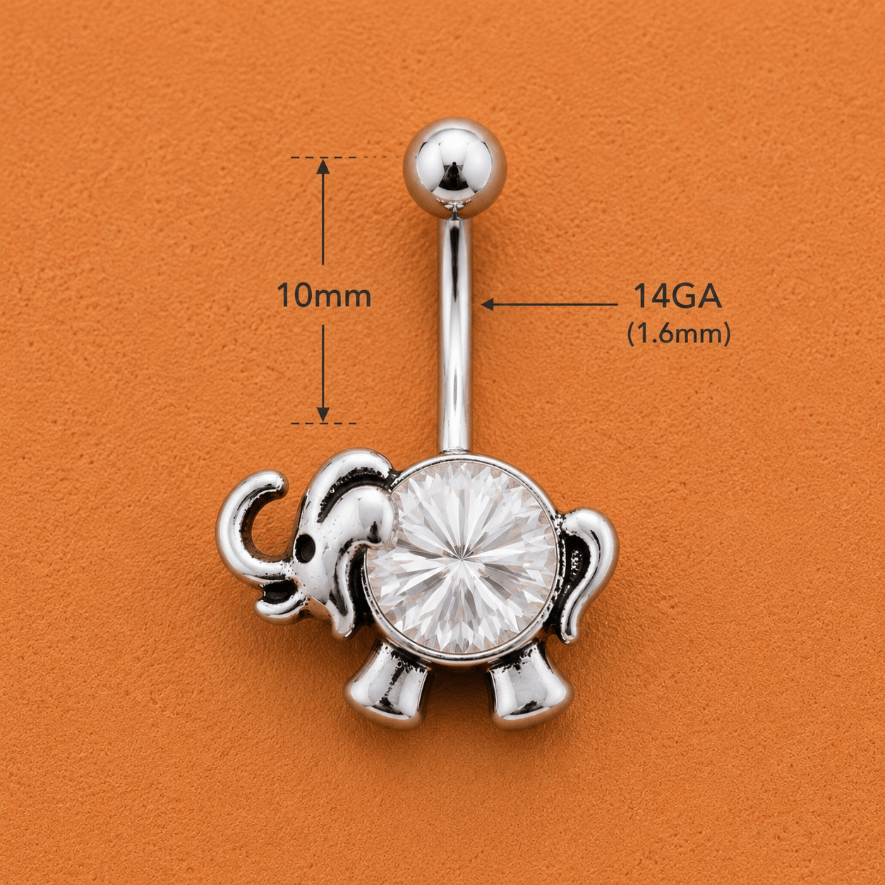 Stainless Steel Jeweled Animated Elephant Navel Ring