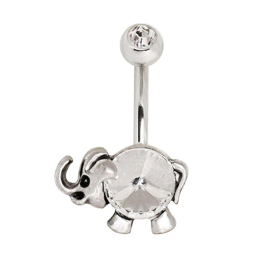 Stainless Steel Jeweled Animated Elephant Navel Ring Navel Ring Impulse Piercings