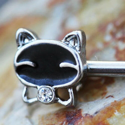 Stainless Steel Jeweled Bow Tie Black Kitten Nipple Bar Nipple Ring Impulse Piercings