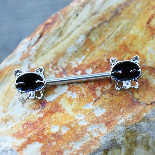 Stainless Steel Jeweled Bow Tie Black Kitten Nipple Bar Nipple Ring Impulse Piercings