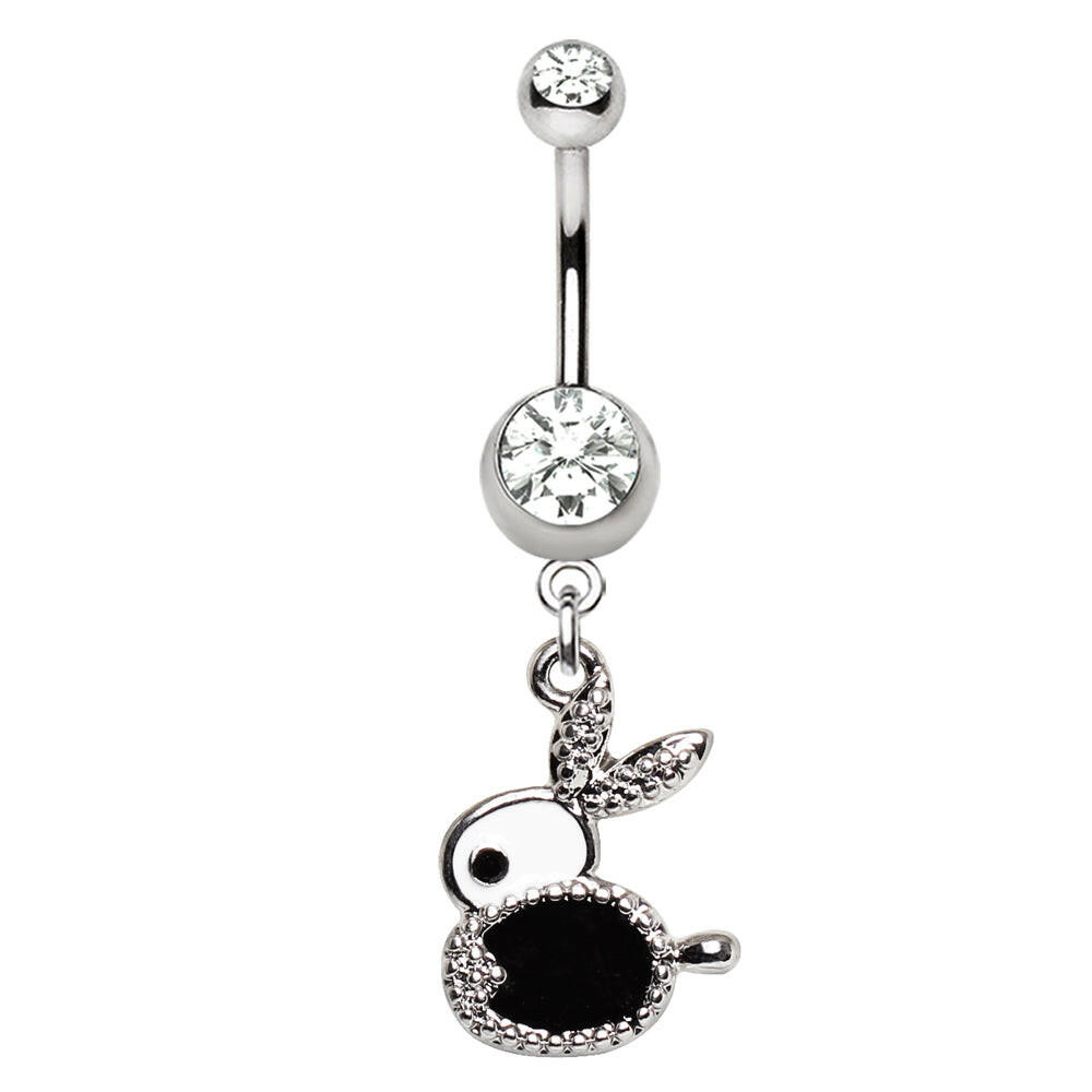 Stainless Steel Jeweled Bunny Dangle Navel Ring Navel Ring Impulse Piercings