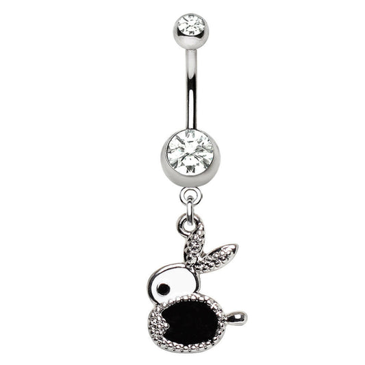 Stainless Steel Jeweled Bunny Dangle Navel Ring Navel Ring Impulse Piercings