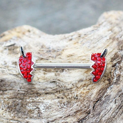 Stainless Steel Jeweled Devil's Heart Nipple Bar Nipple Ring Impulse Piercings