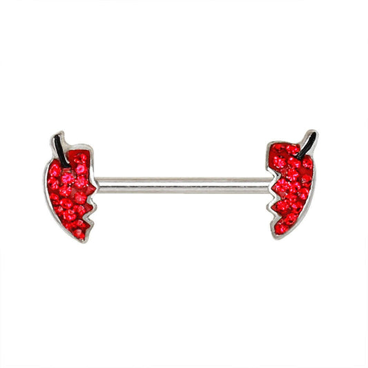 Stainless Steel Jeweled Devil's Heart Nipple Bar Nipple Ring Impulse Piercings