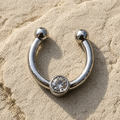 Stainless Steel Jeweled Fake Septum Ring - Skin Metals