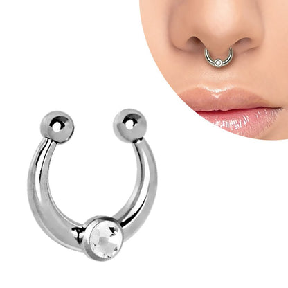 Stainless Steel Jeweled Fake Septum Ring - Skin Metals