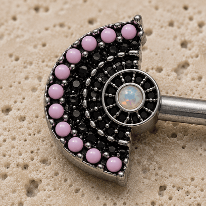 Jeweled fan body jewelry barbell pair side view