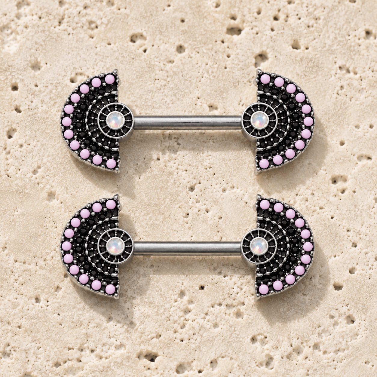 14G jeweled fan body jewelry barbell pair detail