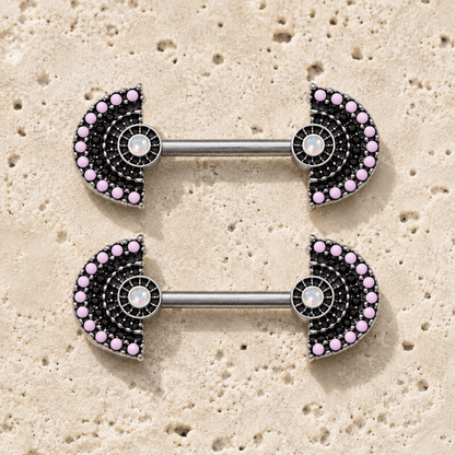 14G jeweled fan body jewelry barbell pair detail