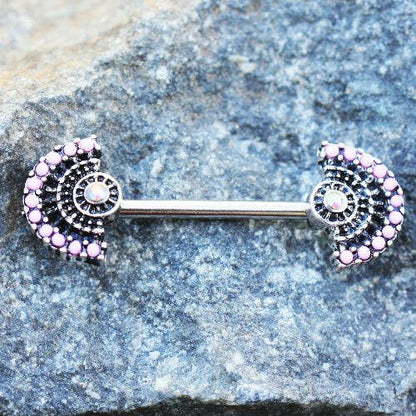 Stainless Steel Jeweled Fan Nipple Bar Nipple Ring Impulse Piercings