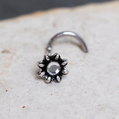 Stainless Steel Jeweled Flower Nose Screw Ring Nose Ring Impulse Piercings