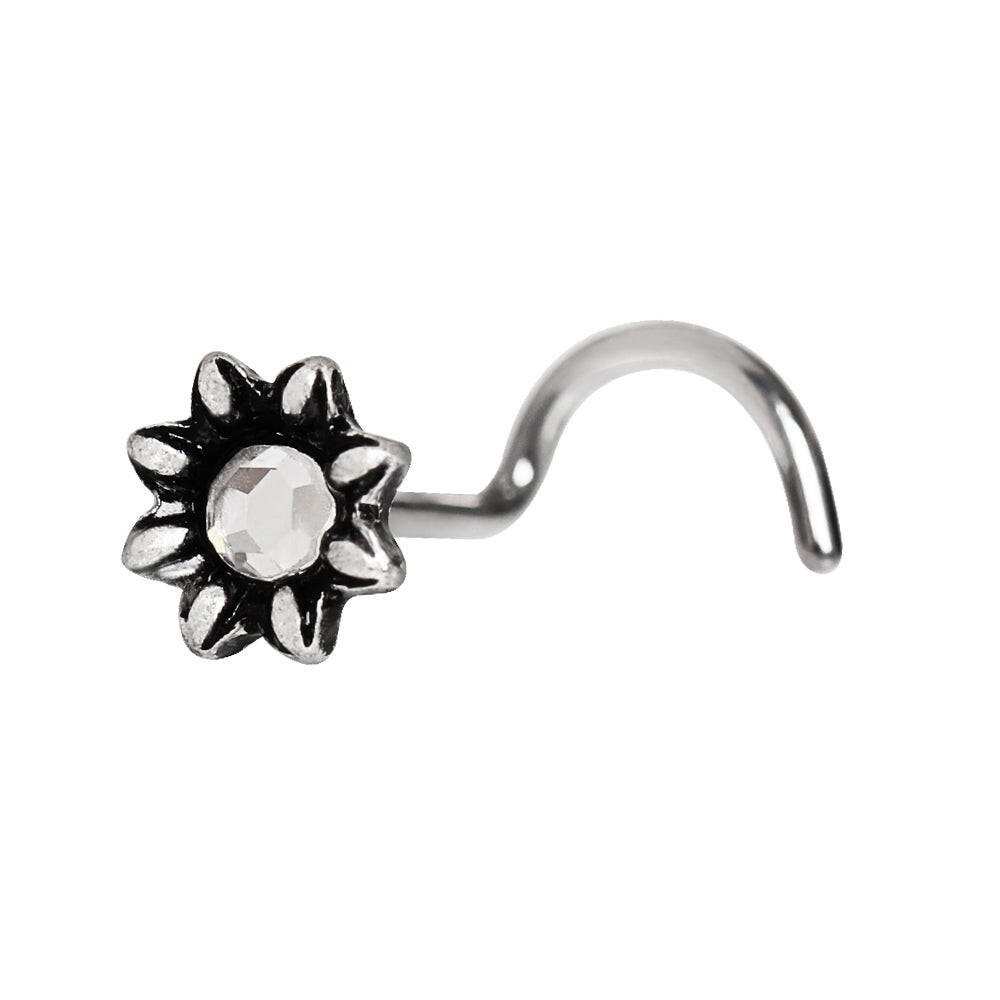 Stainless Steel Jeweled Flower Nose Screw Ring Nose Ring Impulse Piercings