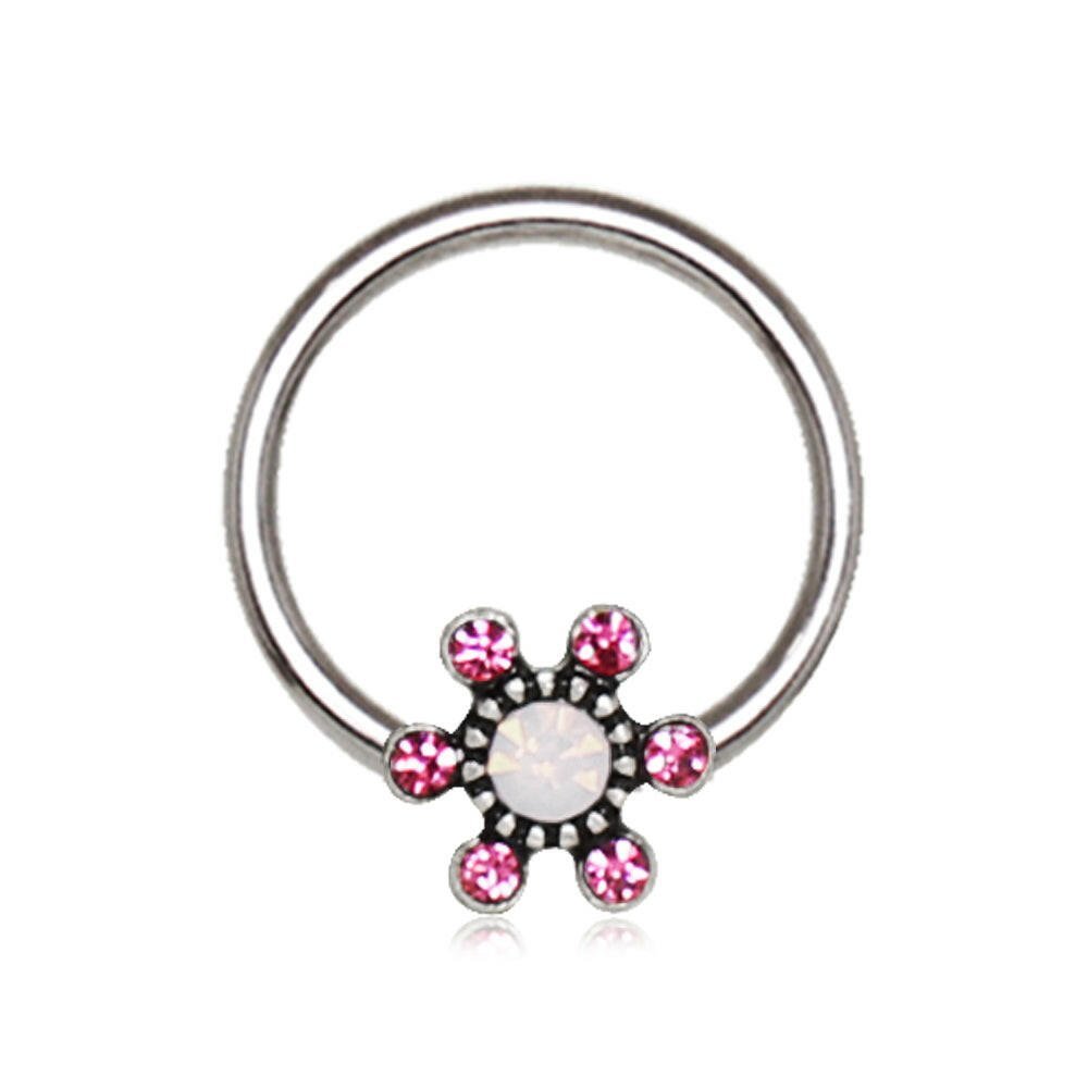 Stainless Steel Jeweled Flower Snap-in Captive Bead Ring / Septum Ring Septum Ring 
