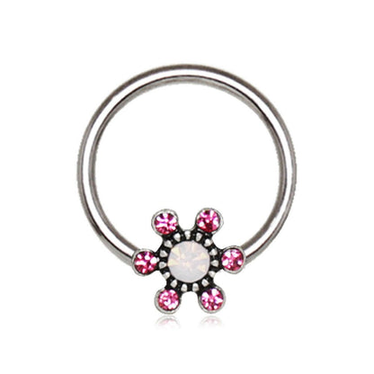 Stainless Steel Jeweled Flower Snap-in Captive Bead Ring / Septum Ring Septum Ring Impulse Piercings