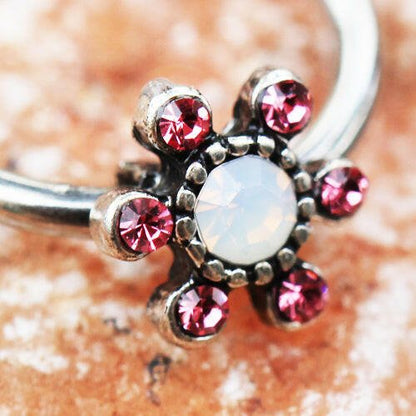 Stainless Steel Jeweled Flower Snap-in Captive Bead Ring / Septum Ring Septum Ring Impulse Piercings