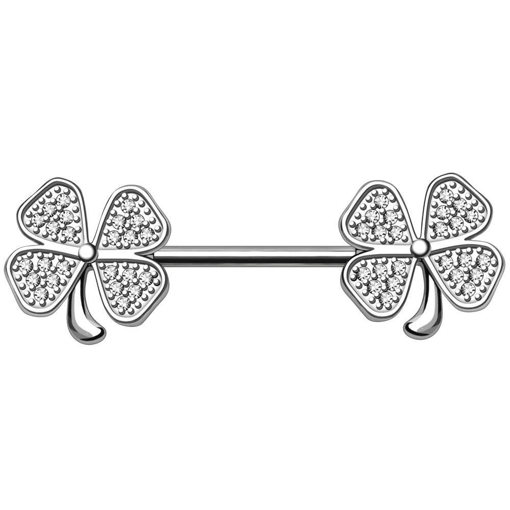 Stainless Steel Jeweled Glitzy Clover Leaf Nipple Bar Nipple Ring Impulse Piercings