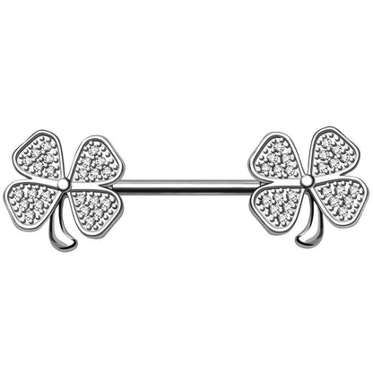 Stainless Steel Jeweled Glitzy Clover Leaf Nipple Bar Nipple Ring Impulse Piercings