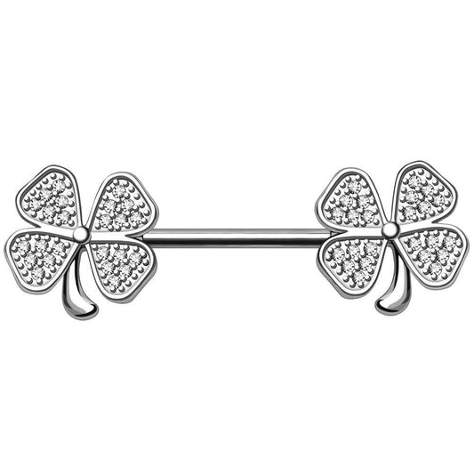 Stainless Steel Jeweled Glitzy Clover Leaf Nipple Bar Nipple Ring Impulse Piercings