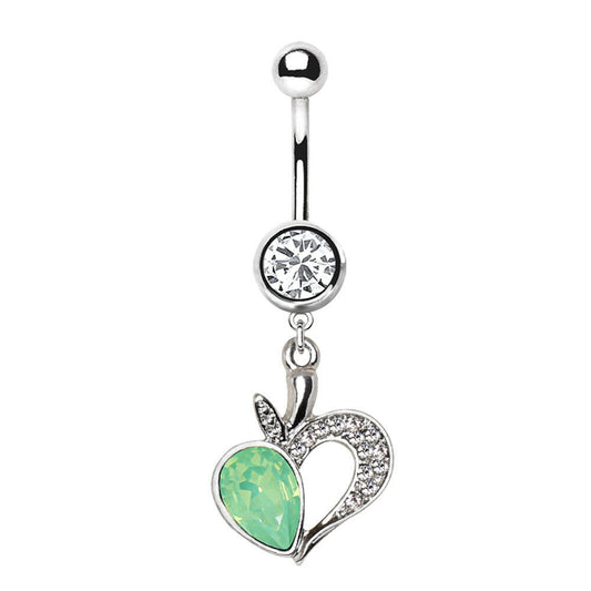 Stainless Steel Jeweled Green Apple Dangle Navel Ring