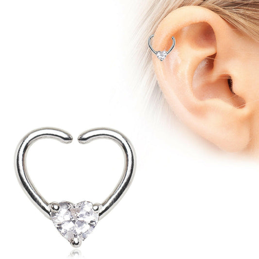 Stainless Steel Jeweled Heart Shaped Seamless Ring Seamless Ring Impulse Piercings