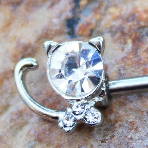 Stainless Steel Jeweled Kitty Cat Nipple Bar Nipple Ring Impulse Piercings