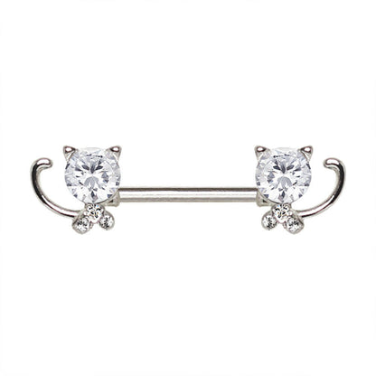 Stainless Steel Jeweled Kitty Cat Nipple Bar