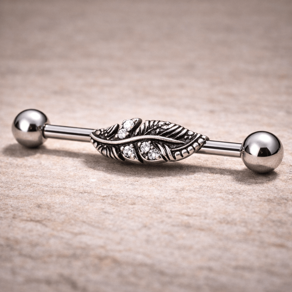 Stainless Steel Jeweled Leaf Industrial Barbell Industrial Barbell Impulse Piercings