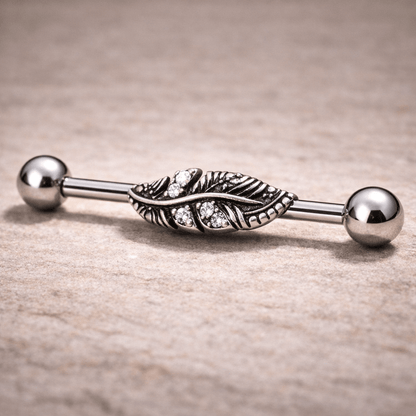 Stainless Steel Jeweled Leaf Industrial Barbell Industrial Barbell Impulse Piercings