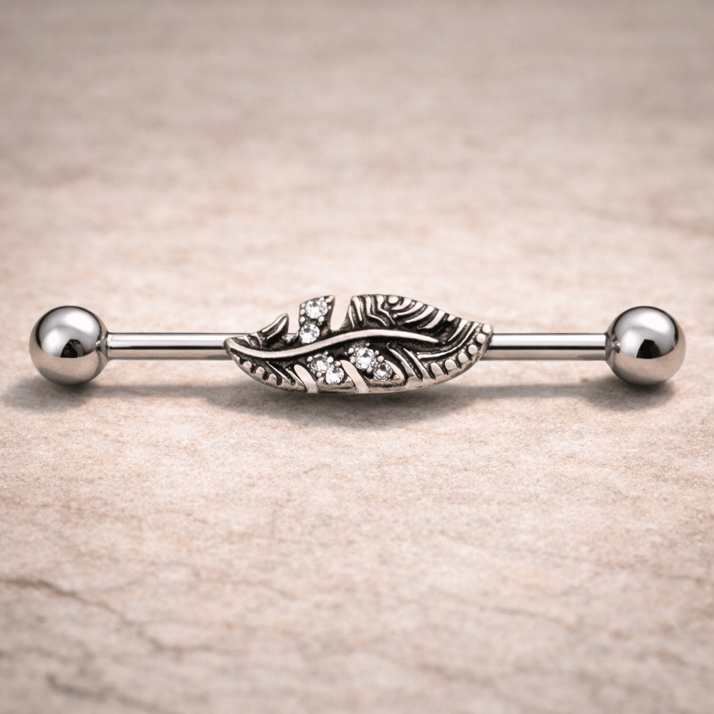 Stainless Steel Jeweled Leaf Industrial Barbell Industrial Barbell Impulse Piercings