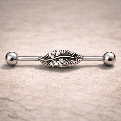 Stainless Steel Jeweled Leaf Industrial Barbell Industrial Barbell Impulse Piercings