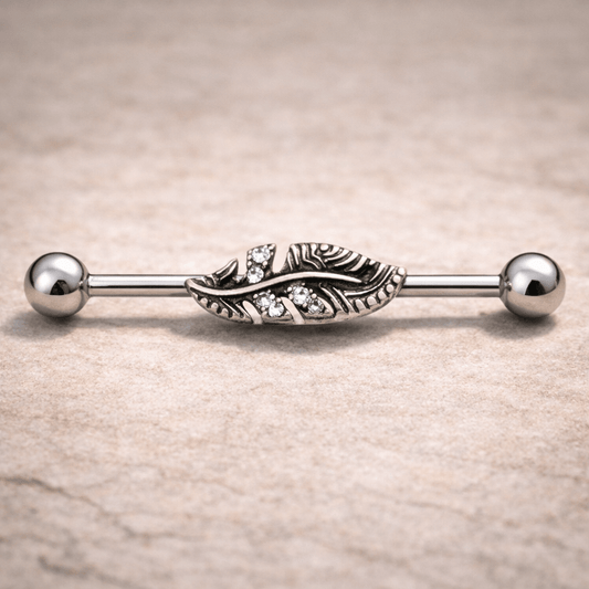 Stainless Steel Jeweled Leaf Industrial Barbell Industrial Barbell Impulse Piercings