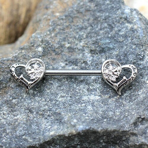 Stainless Steel Jeweled Lovely Heart Nipple Bar Nipple Ring Impulse Piercings