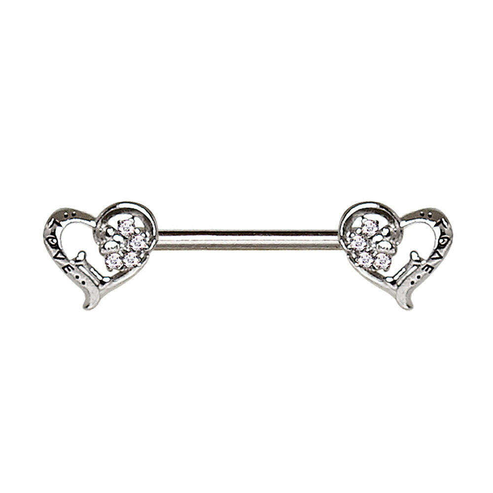 Stainless Steel Jeweled Lovely Heart Nipple Bar Nipple Ring Impulse Piercings