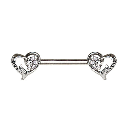 Stainless Steel Jeweled Lovely Heart Nipple Bar Nipple Ring Impulse Piercings