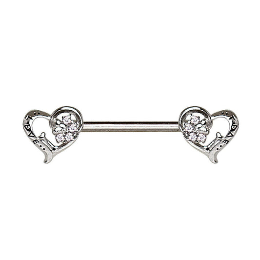 Stainless Steel Jeweled Lovely Heart Nipple Bar Nipple Ring Impulse Piercings