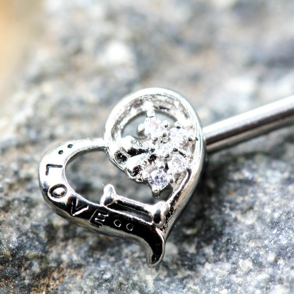 Stainless Steel Jeweled Lovely Heart Nipple Bar Nipple Ring Impulse Piercings