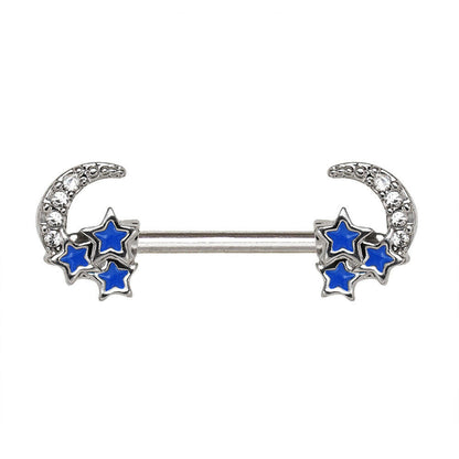 Stainless Steel Jeweled Moon and Star Nipple Bar Nipple Ring Impulse Piercings