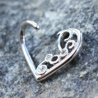 Stainless Steel Jeweled Ornate Heart Annealed Cartilage Earring Cartilage Earring Impulse Piercings