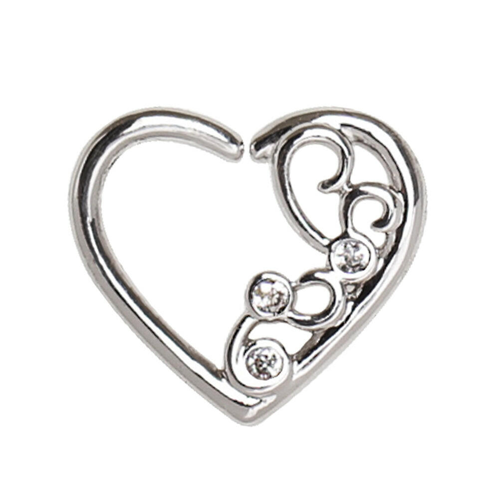 Stainless Steel Jeweled Ornate Heart Annealed Cartilage Earring Cartilage Earring Impulse Piercings