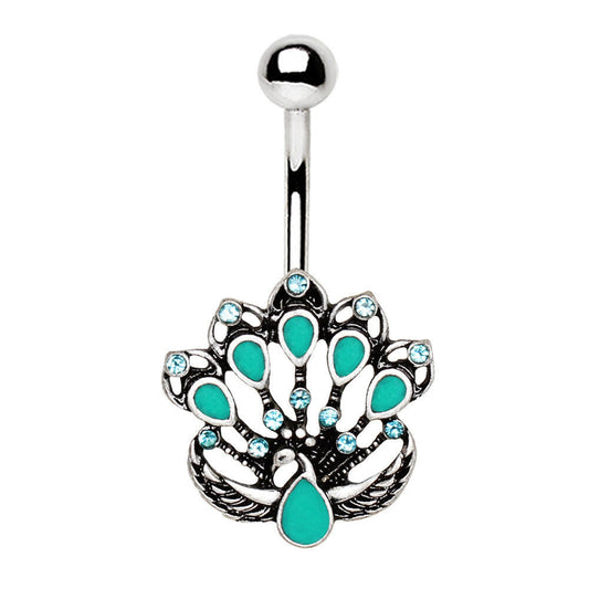 Stainless Steel Jeweled Peacock Navel Ring Navel Ring Impulse Piercings