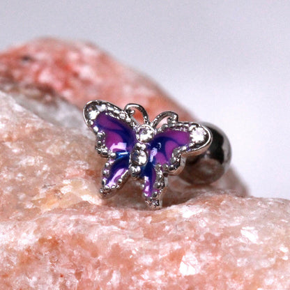 Stainless Steel Jeweled Purple Butterfly Cartilage Earring Cartilage Earring Impulse Piercings