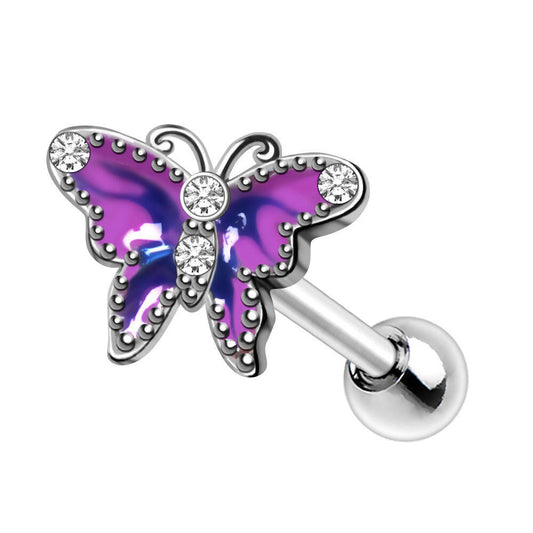 Stainless Steel Jeweled Purple Butterfly Cartilage Earring Cartilage Earring Impulse Piercings