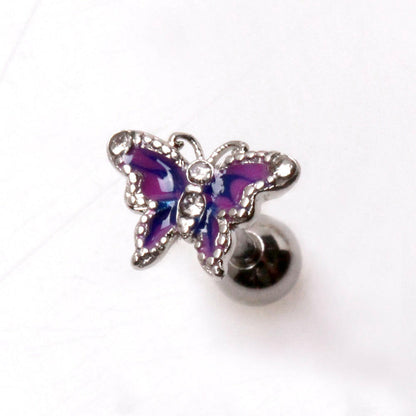 Stainless Steel Jeweled Purple Butterfly Cartilage Earring Cartilage Earring Impulse Piercings