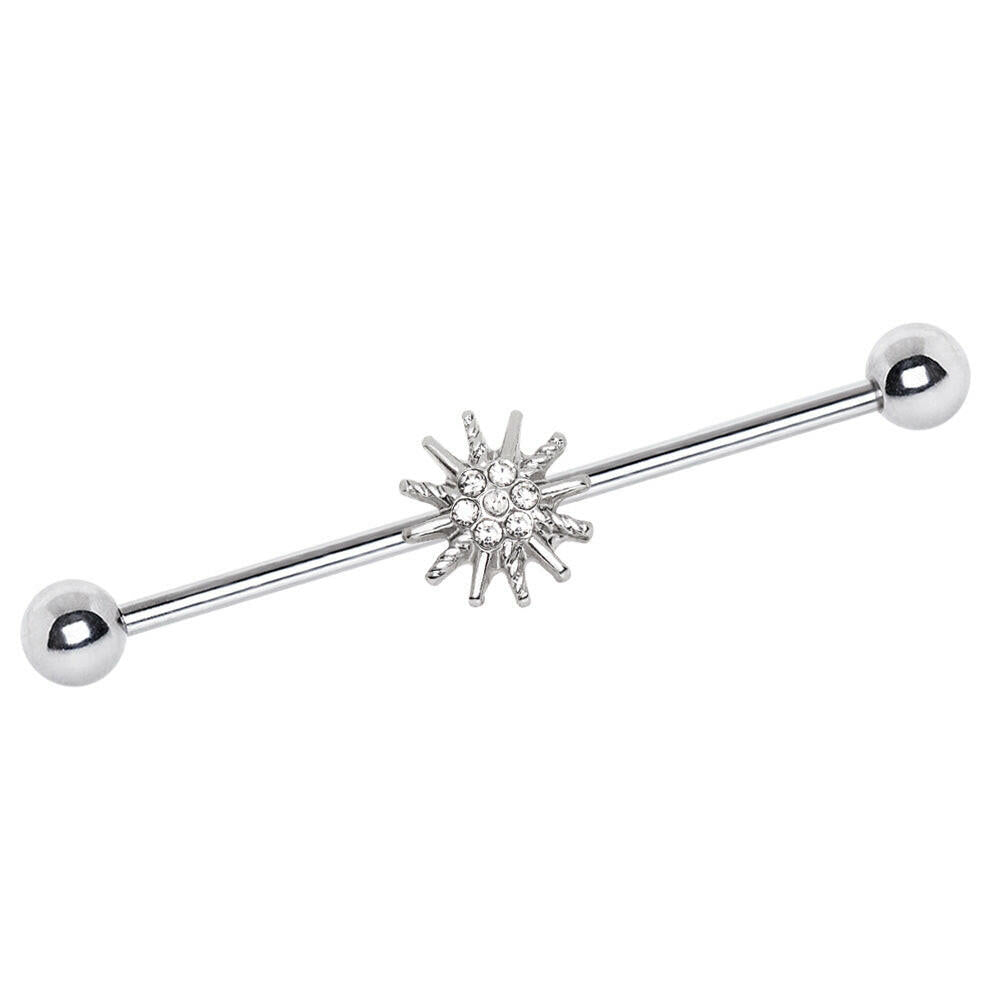 Stainless Steel Jeweled Sparkling Star Industrial Barbell