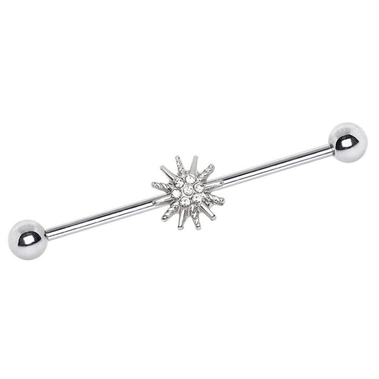 Stainless Steel Jeweled Sparkling Star Industrial Barbell